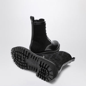 VALENTINO GARAVANI Iconic Black Combat Boots in Technical Fabric and Calfskin