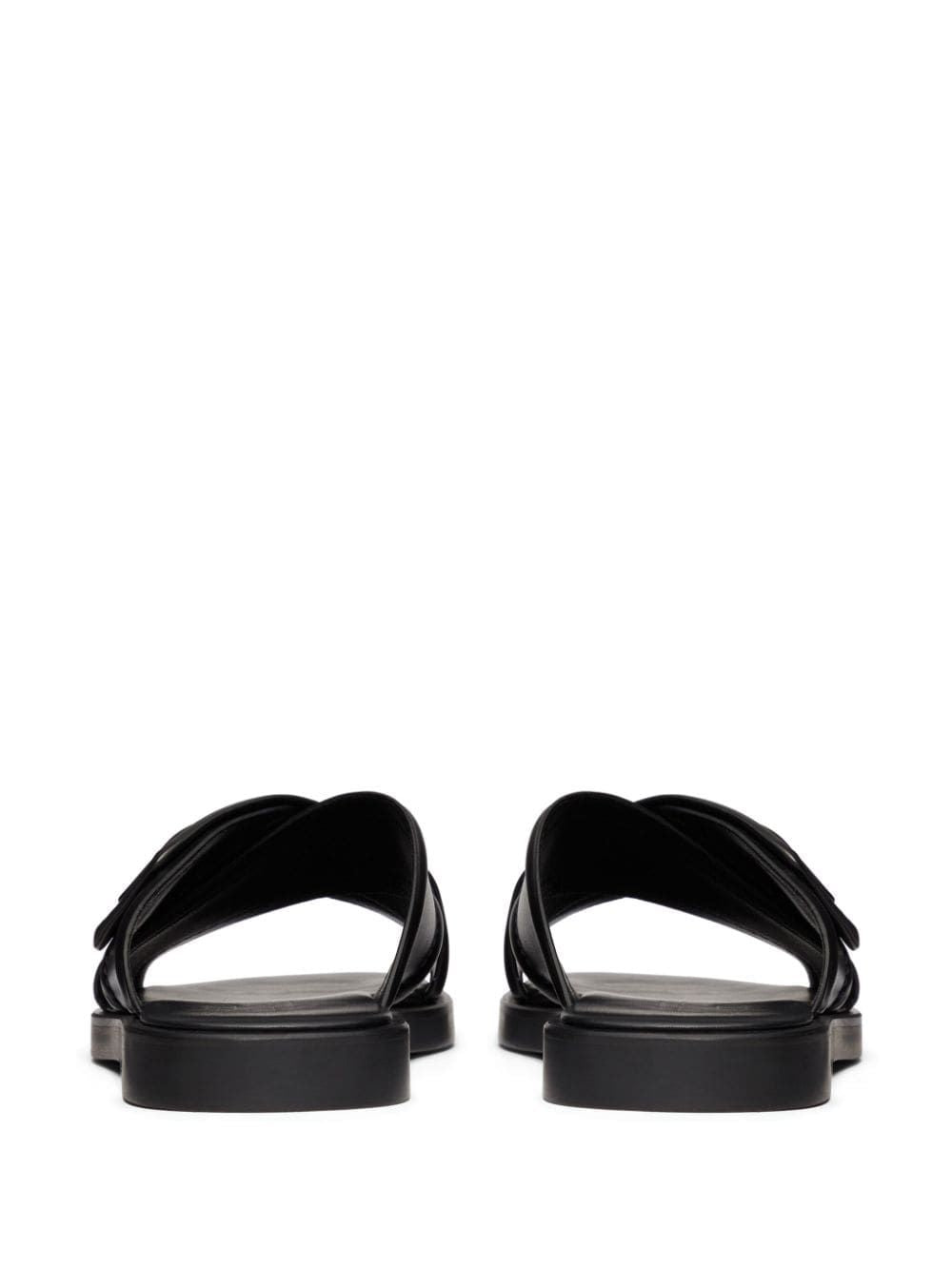 VALENTINO Signature Slide Sandals in Black Leather