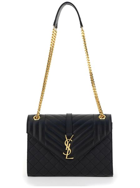 SAINT LAURENT Mini Black Shipping Handbag with Golden Logo