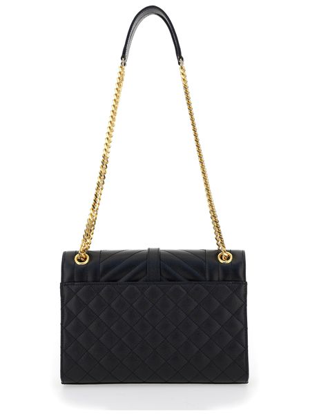 SAINT LAURENT Mini Black Shipping Handbag with Golden Logo