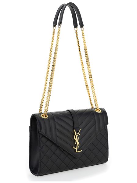 SAINT LAURENT Mini Black Shipping Handbag with Golden Logo