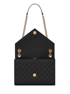 SAINT LAURENT Mini Black Shipping Handbag with Golden Logo