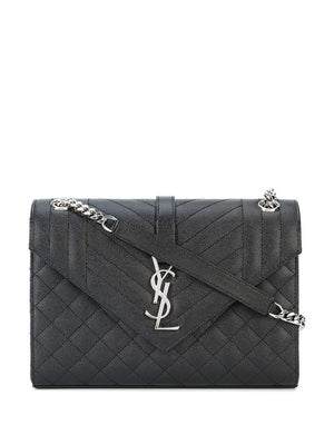 SAINT LAURENT Black Leather Envelope Shoulder Handbag for Women - SS24