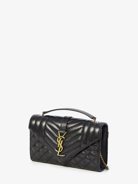 SAINT LAURENT YSL Shoulder Bag in Black Lamb Skin and Leather for Women