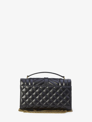 SAINT LAURENT Black Mini Envelope Handbag in Quilted Lambskin with Bronze YSL Monogram, 21x13x5.5 cm