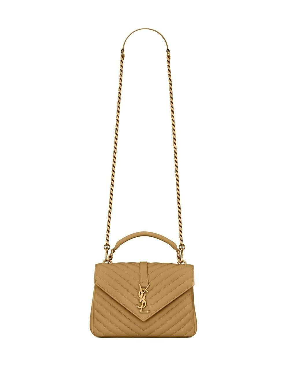 SAINT LAURENT Add a touch of luxury to your ensemble with this elegant top-handle handbag in Golden Olive!