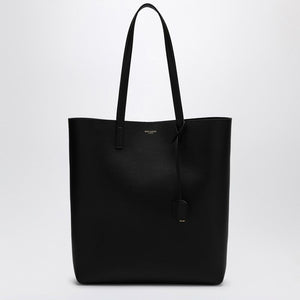 SAINT LAURENT Elegant Large Black Leather Shopping Tote with Gold Accents