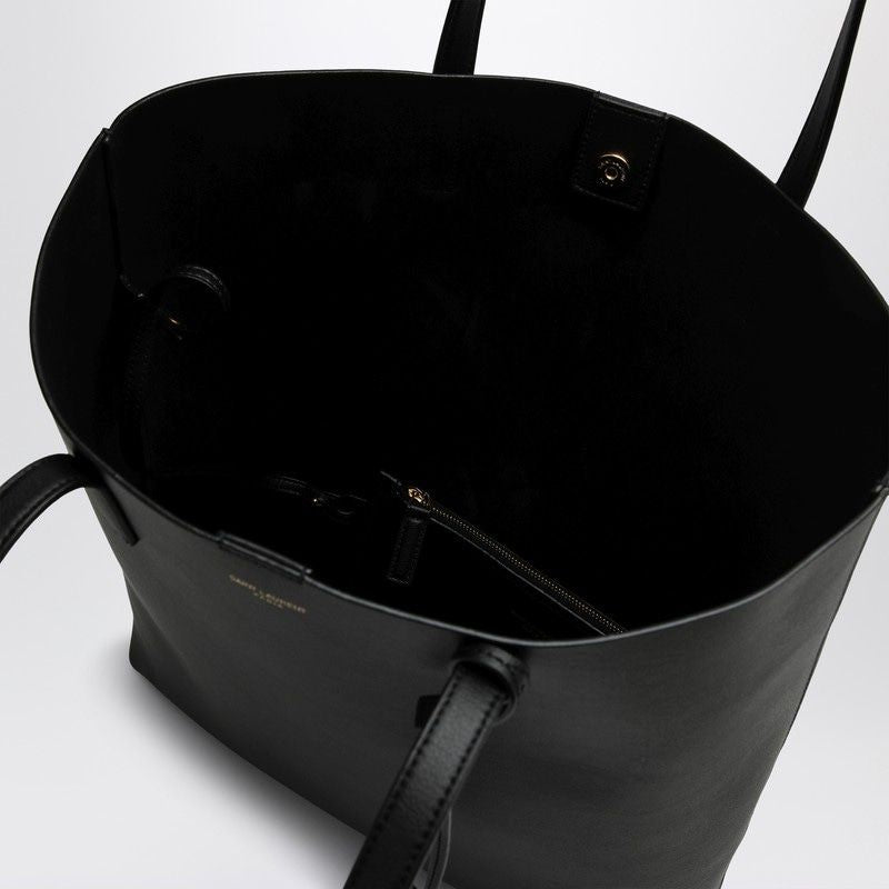 SAINT LAURENT Elegant Large Black Leather Shopping Tote with Gold Accents