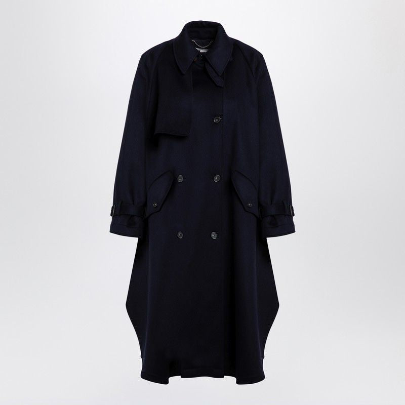 STELLA MCCARTNEY Elegant Double-Breasted Ink Blue Wool Trench Jacket