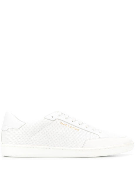 SAINT LAURENT White Leather Low-Top Perforated Sneakers for Men