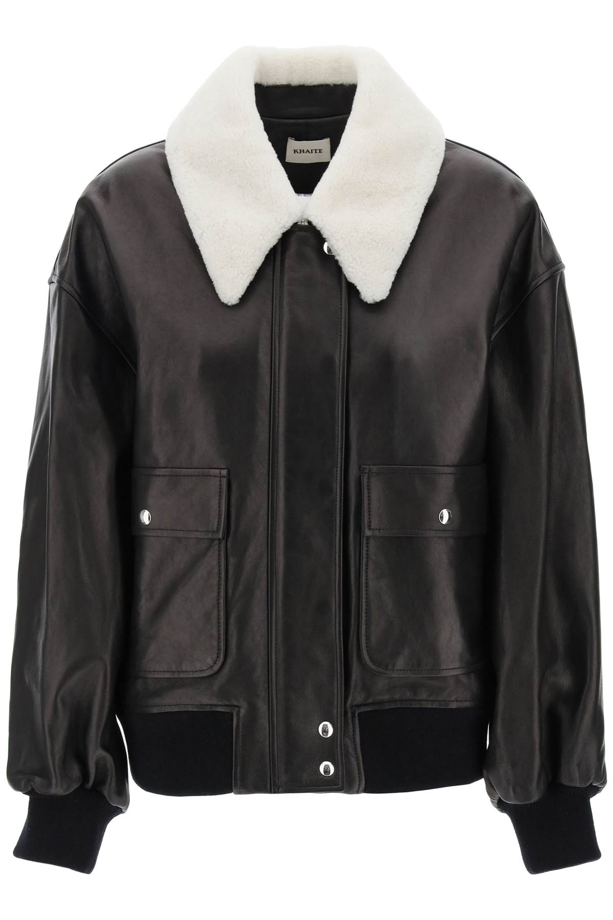 KHAITE Luxurious Lamb Leather Jacket with Shearling Collar