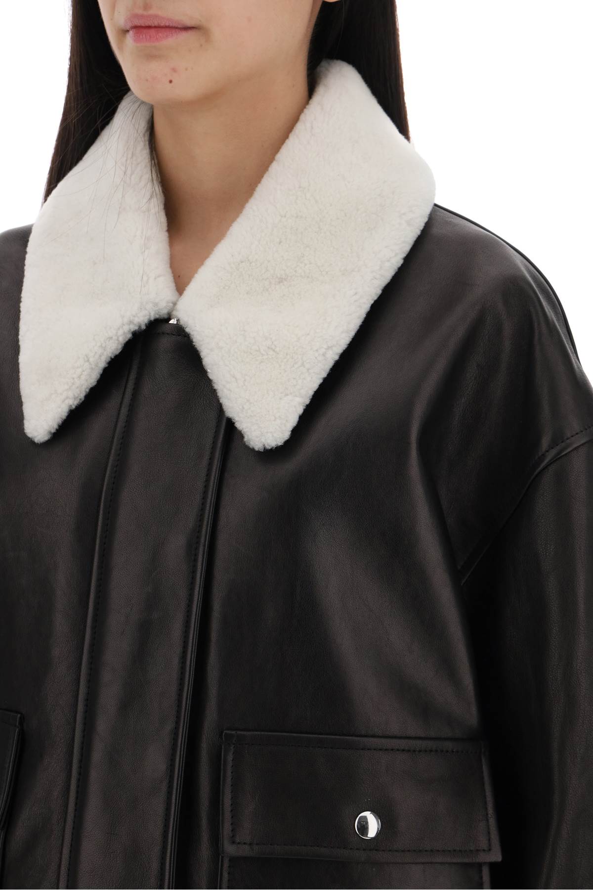 KHAITE Luxurious Lamb Leather Jacket with Shearling Collar