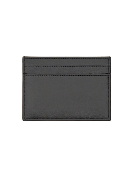 SAINT LAURENT Mini Leather Card Holder with Metal Logo