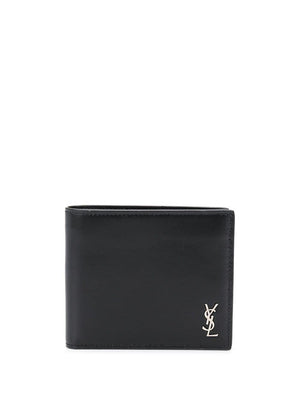 SAINT LAURENT Men's Black Monogram Wallet in Smooth Leather with Silver-Tone Accents