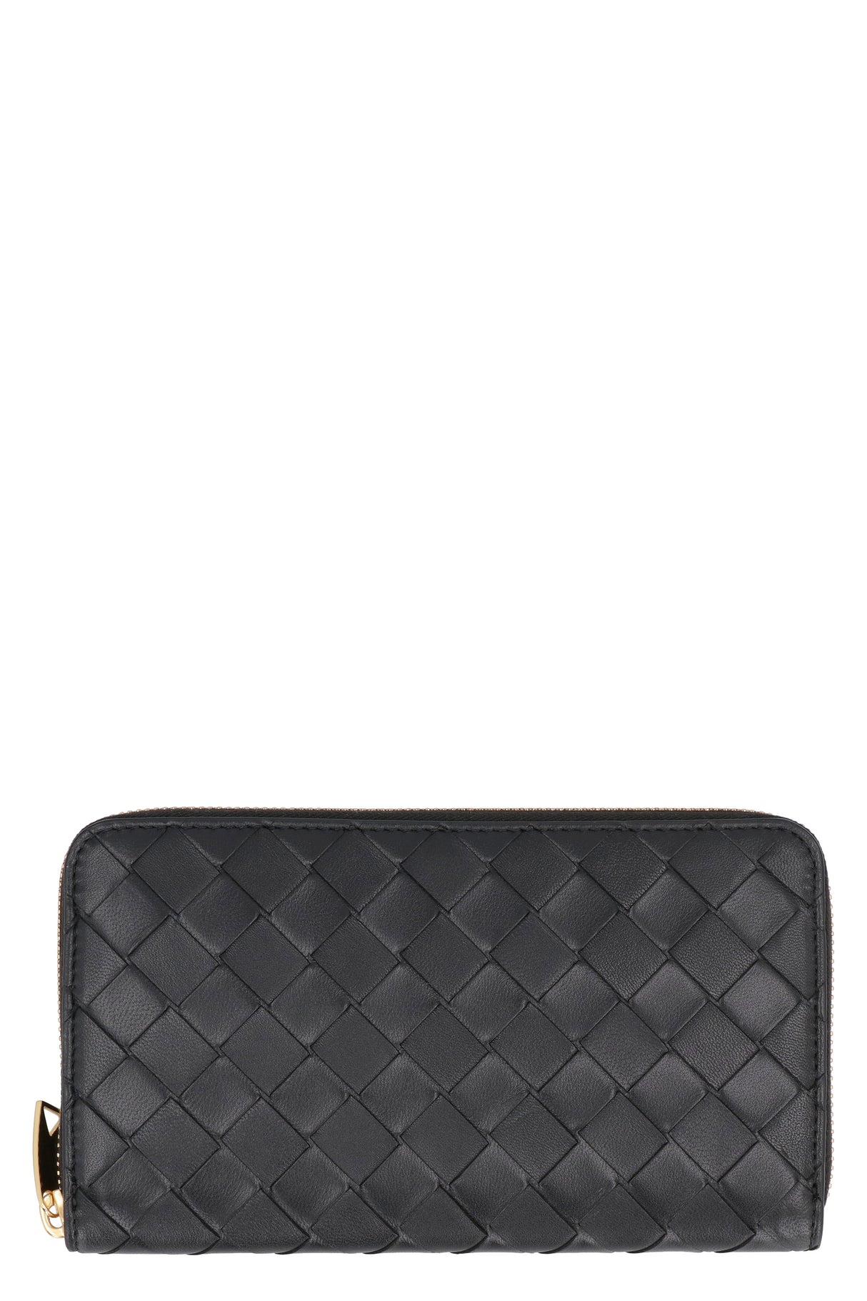 BOTTEGA VENETA Black Leather Zip-Around Wallet for Women