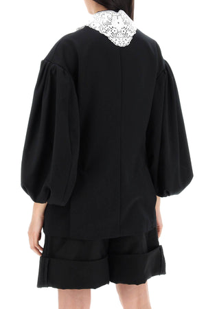 SIMONE ROCHA Black Oversized Blazer with Lace for Women - Spring/Summer 2024