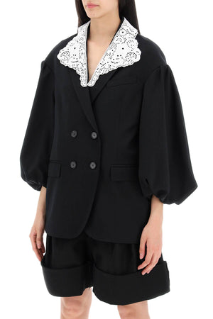 SIMONE ROCHA Black Oversized Blazer with Lace for Women - Spring/Summer 2024