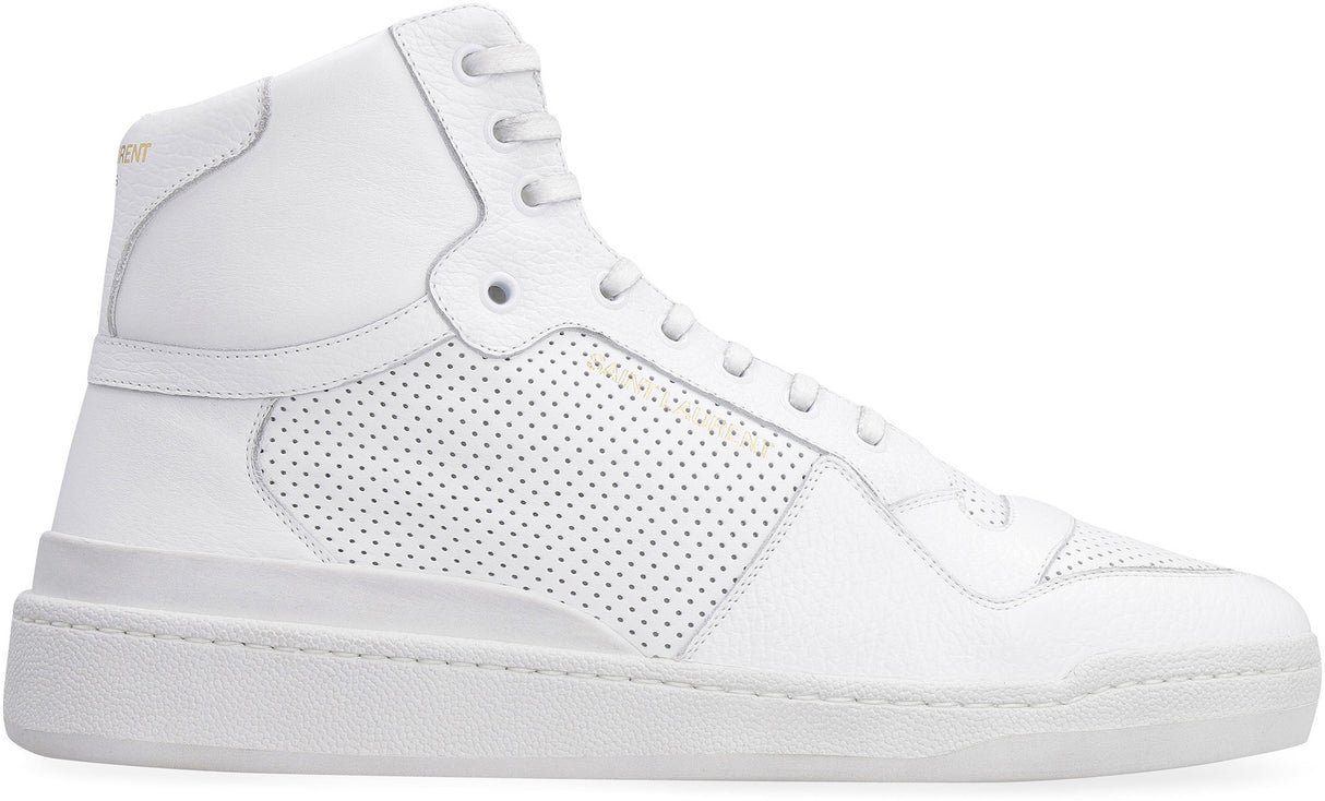 SAINT LAURENT White Leather Perforated Sneakers for Men