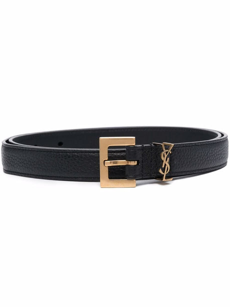 SAINT LAURENT Luxury Calf Leather Belt with Square Buckle