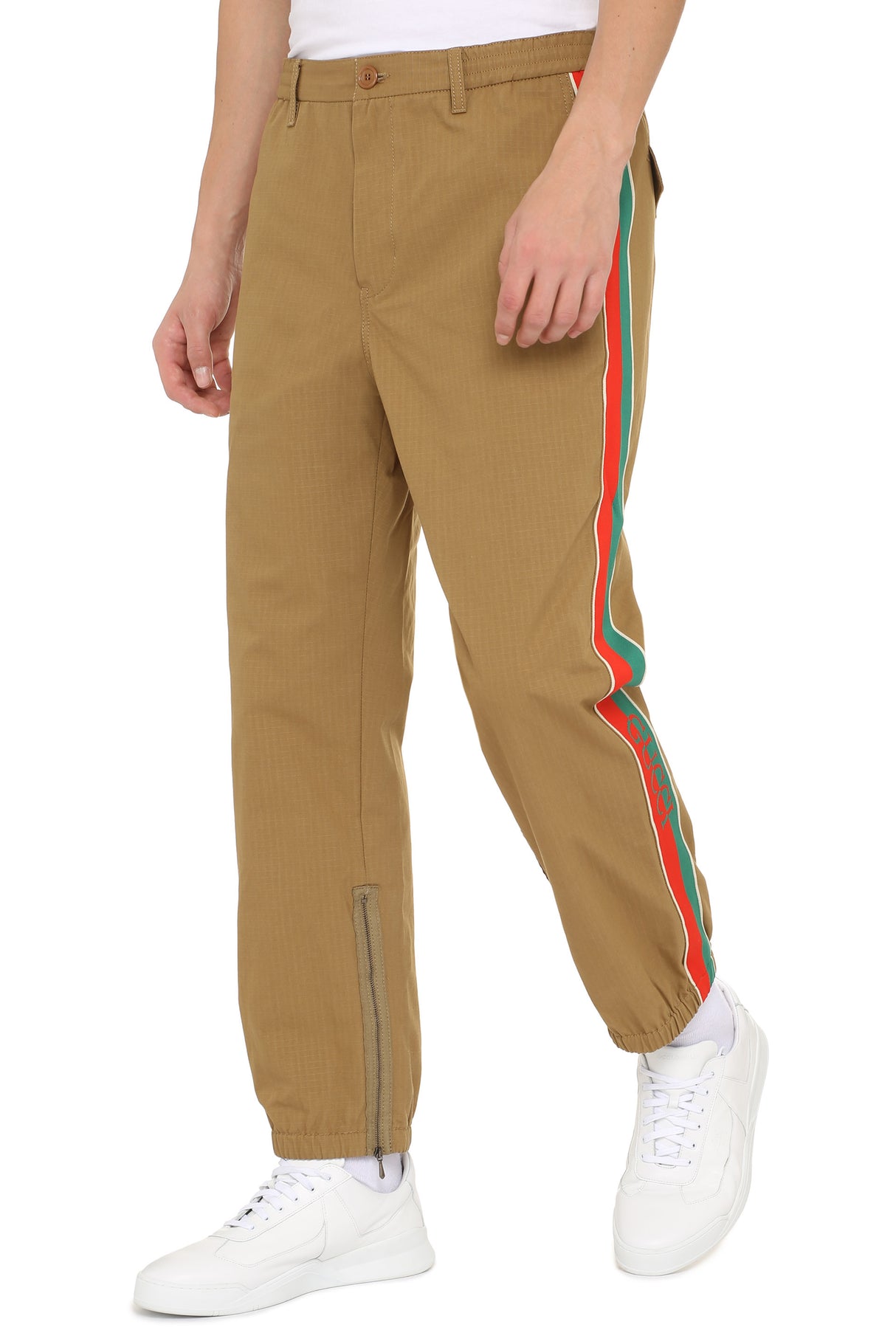 GUCCI Men's Striped Cotton Trousers with Elastic and Zippered Ankles