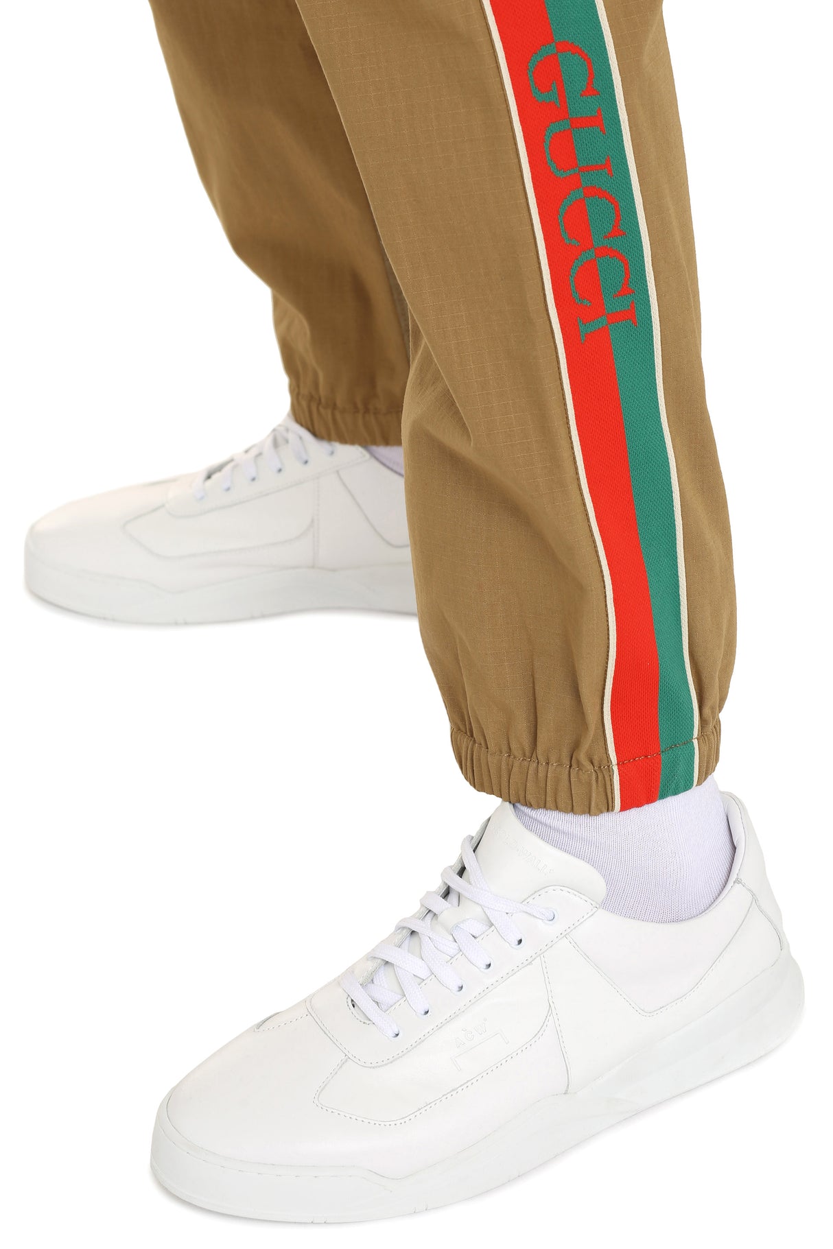 GUCCI Men's Striped Cotton Trousers with Elastic and Zippered Ankles