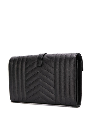 SAINT LAURENT Luxurious Black Leather Monogram Chained Wallet for Women