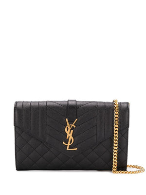 SAINT LAURENT Luxurious Black Leather Monogram Chained Wallet for Women