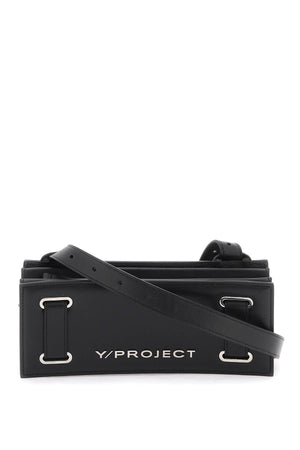 Y/PROJECT Mini Accordian Leather Crossbody Bag in Black with Adjustable Strap and Silver Accents