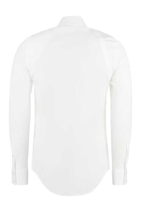 Men's White Cotton Poplin Shirt with Metal Buckle and Rounded Hem for FW23