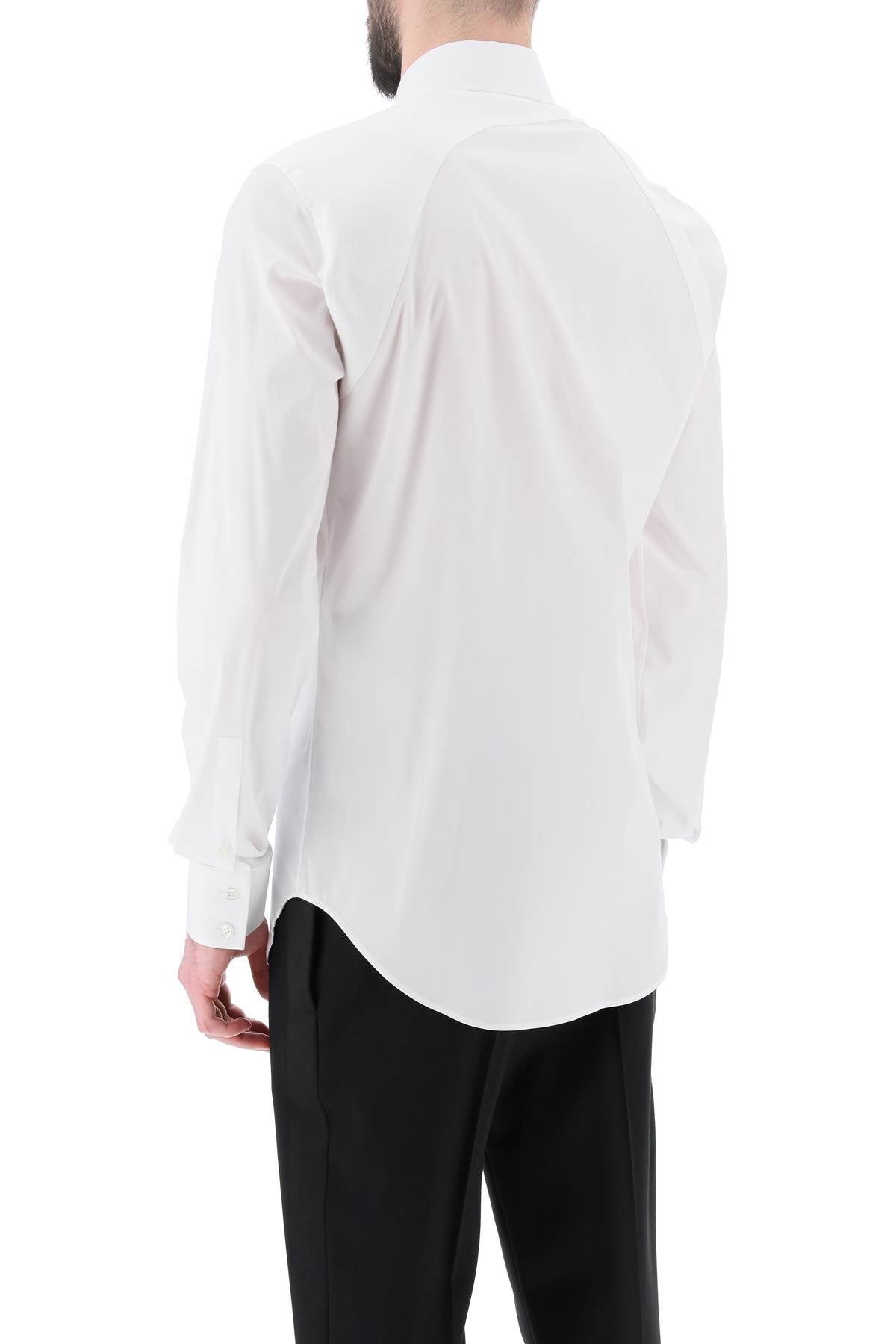 Men's White Cotton Poplin Shirt with Metal Buckle and Rounded Hem for FW23