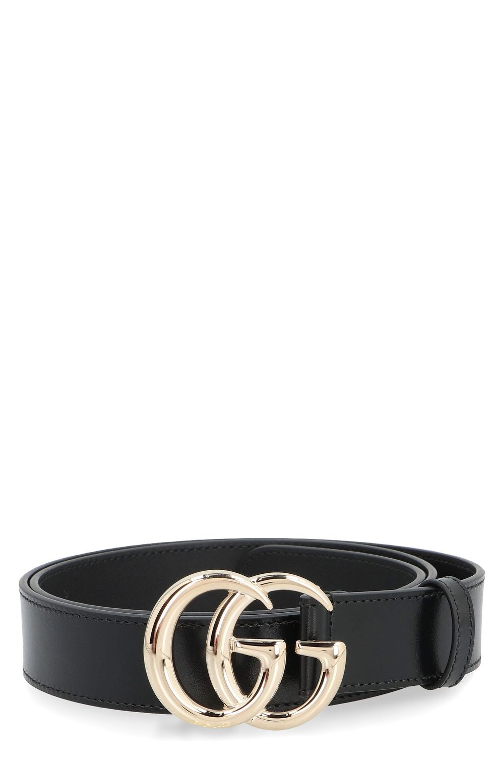 GUCCI Elegant Black Leather Belt with Gold-Tone Buckle - 6x4.7 cm