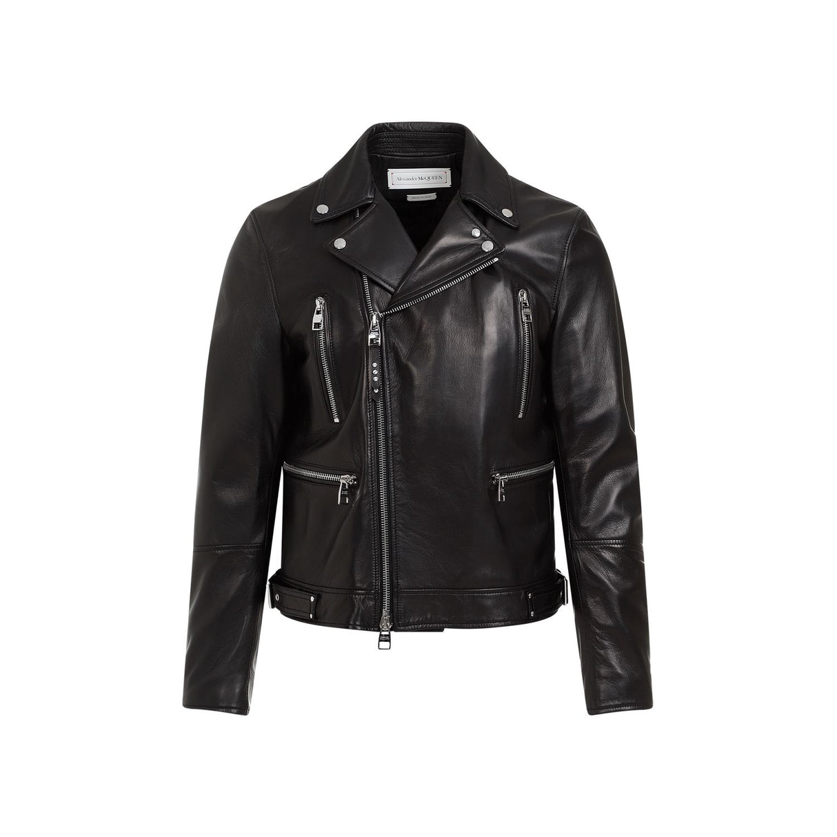 ALEXANDER MCQUEEN Black Leather Biker Jacket for Men