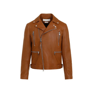 ALEXANDER MCQUEEN Men's Classic Leather Biker Jacket - Regular Fit