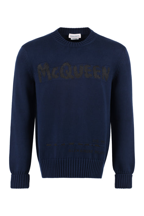 ALEXANDER MCQUEEN Blue Long Sleeve Crew-Neck Sweater for Men in SS23 Collection