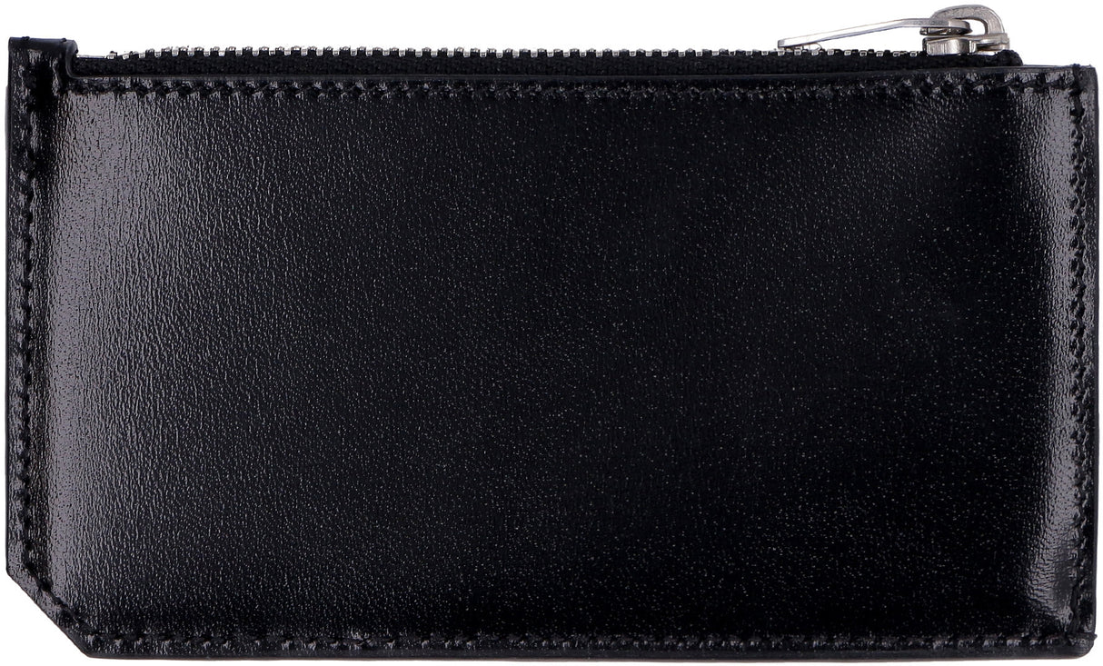 SAINT LAURENT Black Tiny Cassandre Fragments Small Cardholder with Silver-Tone YSL Monogram