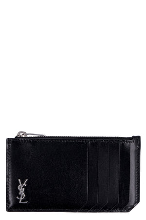 SAINT LAURENT Black Tiny Cassandre Fragments Small Cardholder with Silver-Tone YSL Monogram