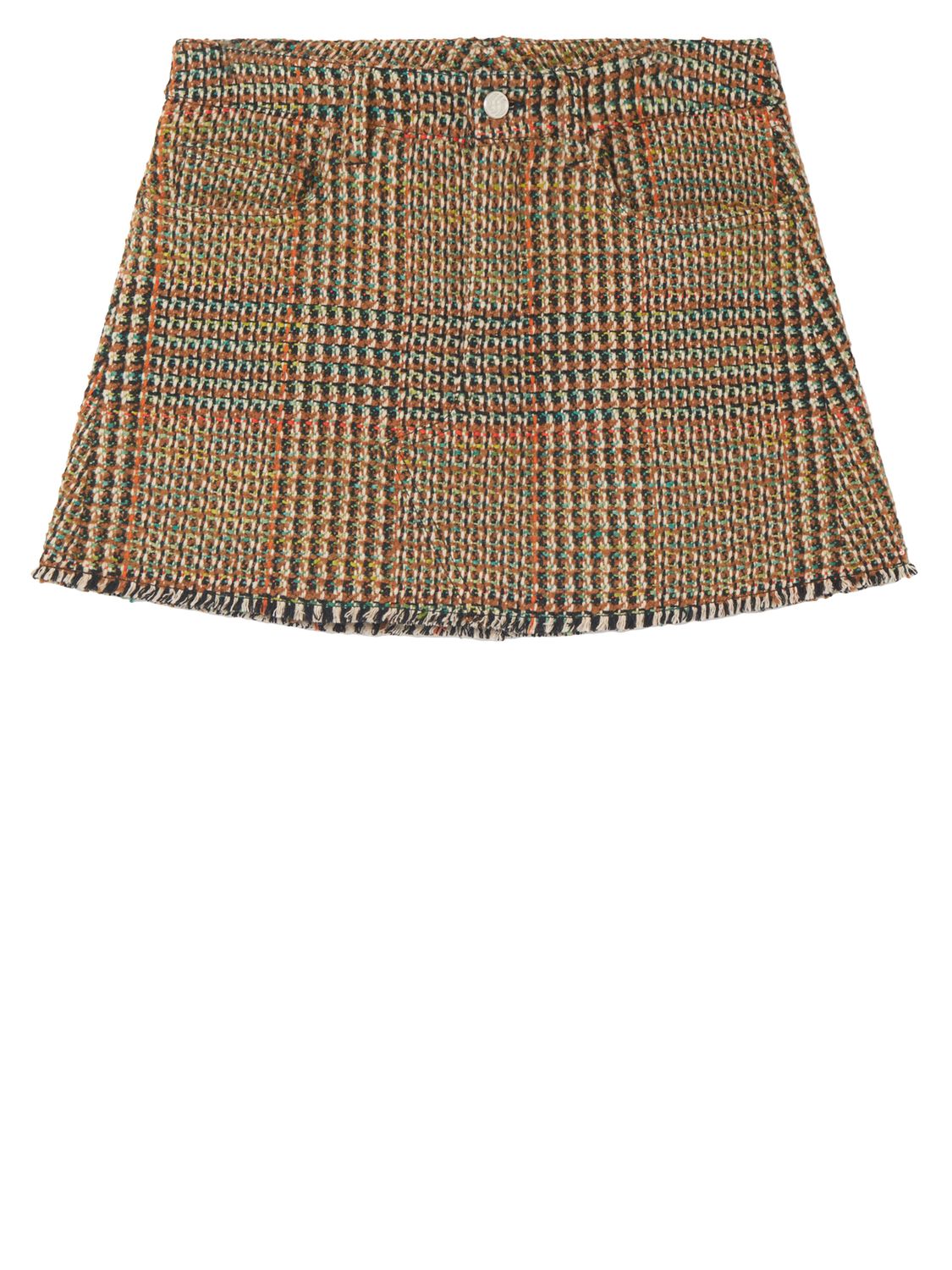 STELLA MCCARTNEY Beige Checked Mini Skirt with Frayed Hem for Women - FW23 Collection