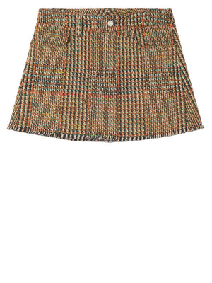 STELLA MCCARTNEY Beige Checked Mini Skirt with Frayed Hem for Women - FW23 Collection