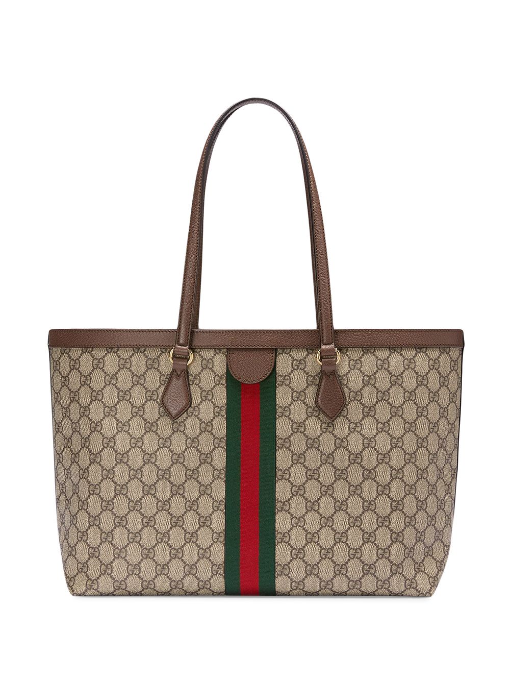 GUCCI Elegant Beige & Ebony GG Supreme Canvas Tote Bag with Leather Trims and Iconic Strips, 38x28x14cm