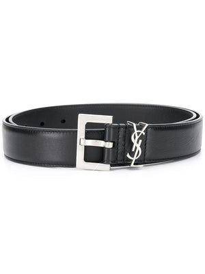 SAINT LAURENT Black Leather Logo Belt for Women - SS24 Collection