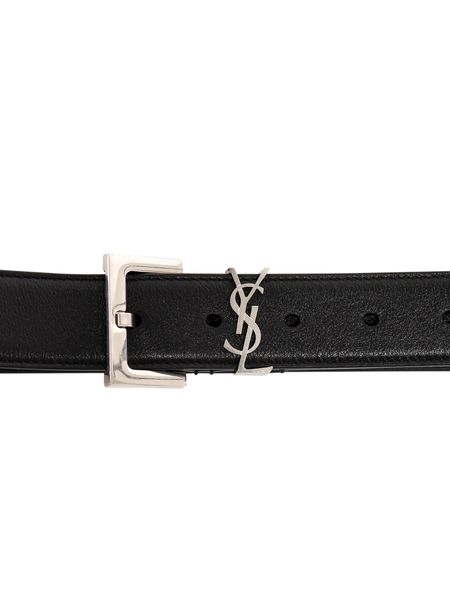 SAINT LAURENT WOMEN'S SMOOTH LEATHER CASSANDRE BELT WITH MONOGRAMMED LOOP - BLACK