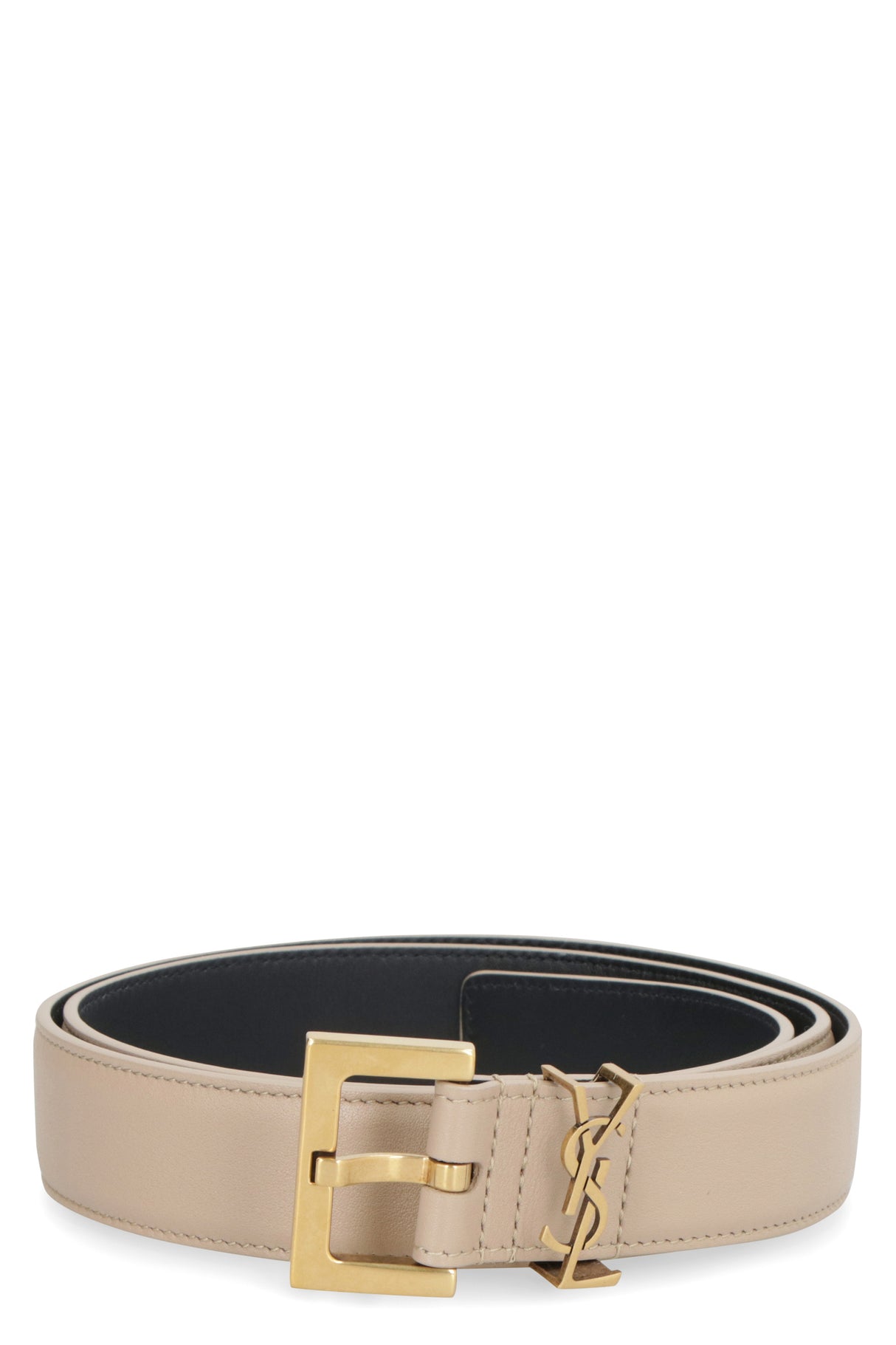SAINT LAURENT Elegant and versatile leather belt with signature logo plaque