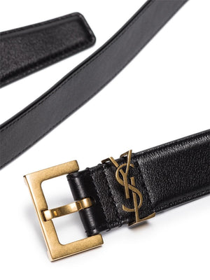 SAINT LAURENT Luxurious Cassandre Logo Plaque Belt for Women in Nero