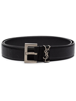 SAINT LAURENT Monogram Leather Belt - Classic Statement Accessory