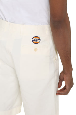 GUCCI White Cotton Drill Shorts with Back Logo Patch for Men