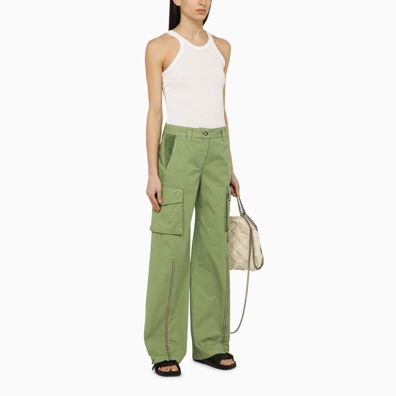 STELLA MCCARTNEY Women's Pistachio Green Cargo Trousers with Velvet Details for SS24