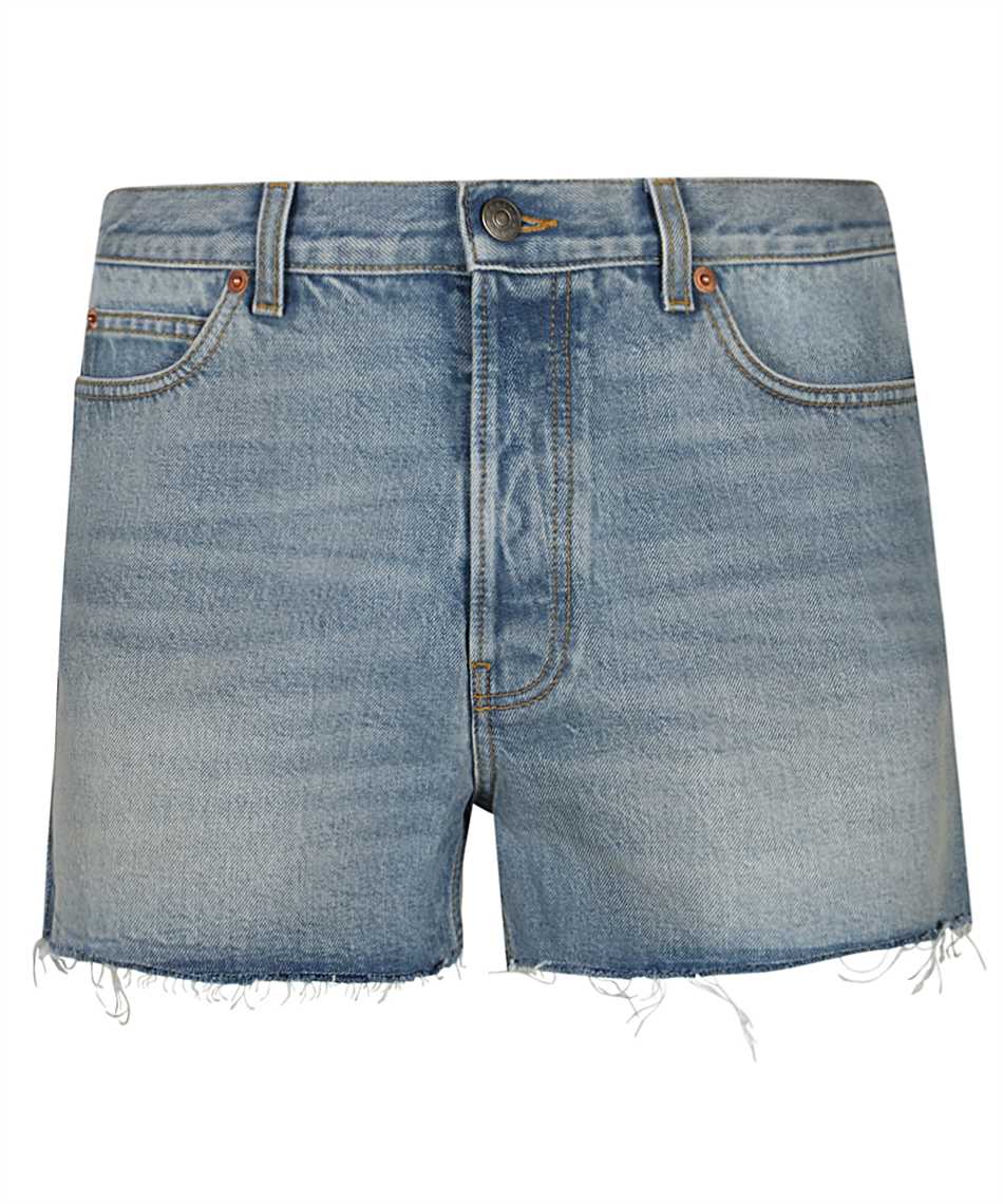 GUCCI Men's Blue Denim Shorts for SS22 - Embroidered, Back Logo, Frayed Hem