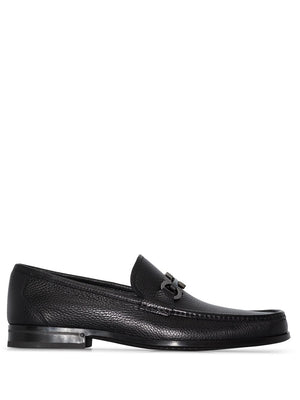 FERRAGAMO Elegant Black Leather Loafers with Gancini Hardware