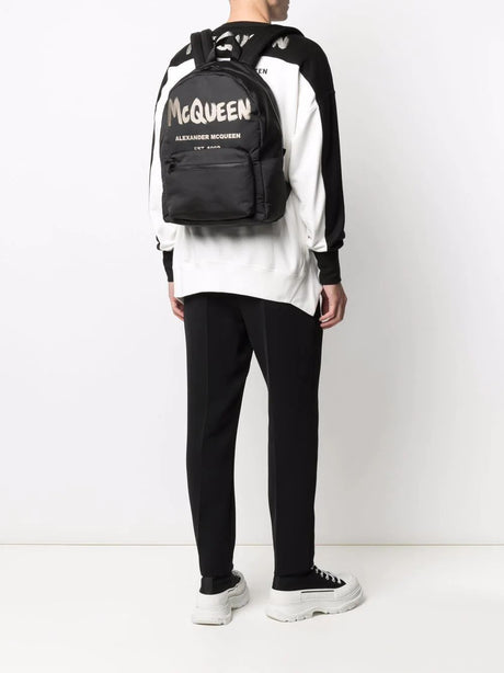 ALEXANDER MCQUEEN Black Cotton Logoed Backpack for Men in SS24