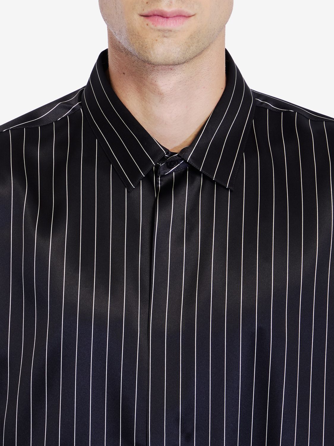 SAINT LAURENT Elegant Striped Silk Satin Shirt